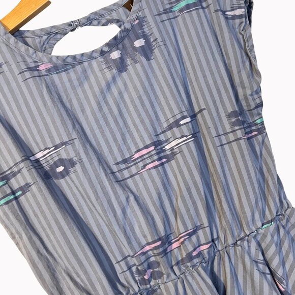 Tea Collection Girls Blue Striped Dress 7 Abstract Keyhole Back Casual School - Picture 5 of 5